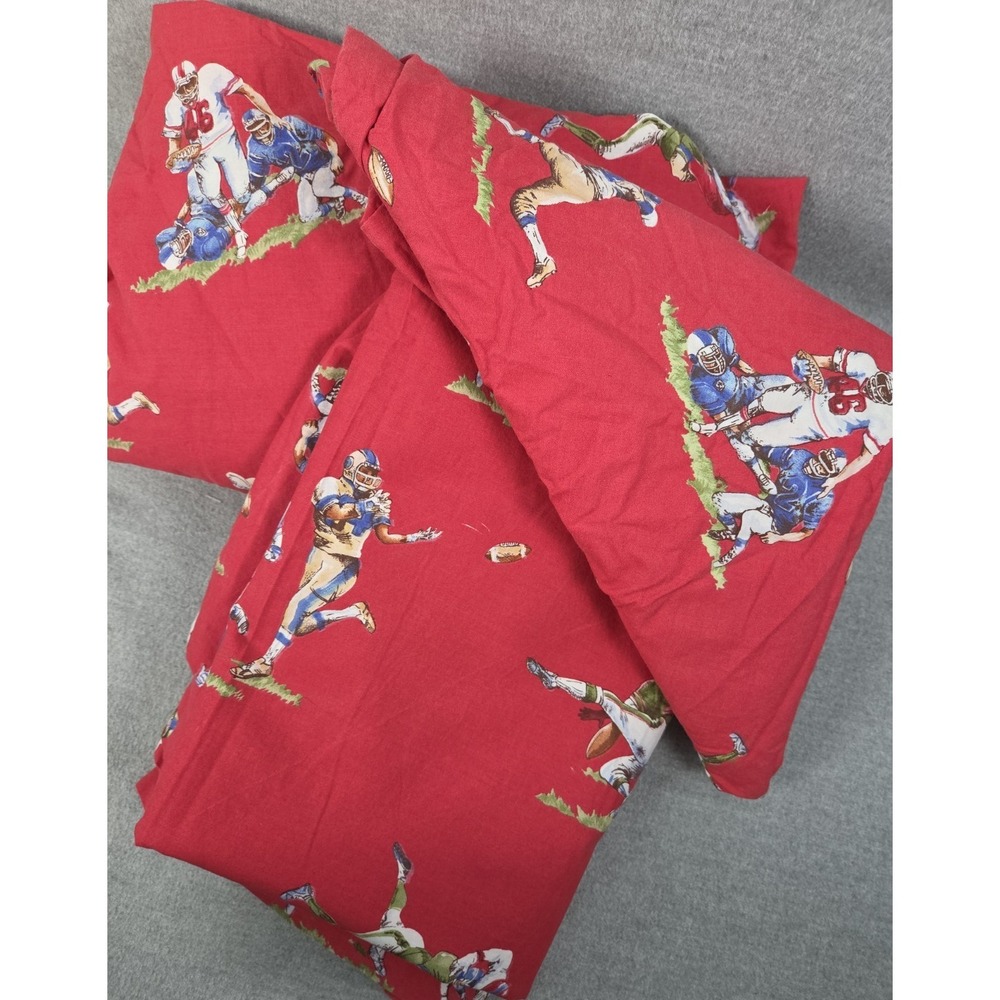 Pottery Barn Kids Vintage Classic Football Twin Sheet Set Touchdown Tackle Red